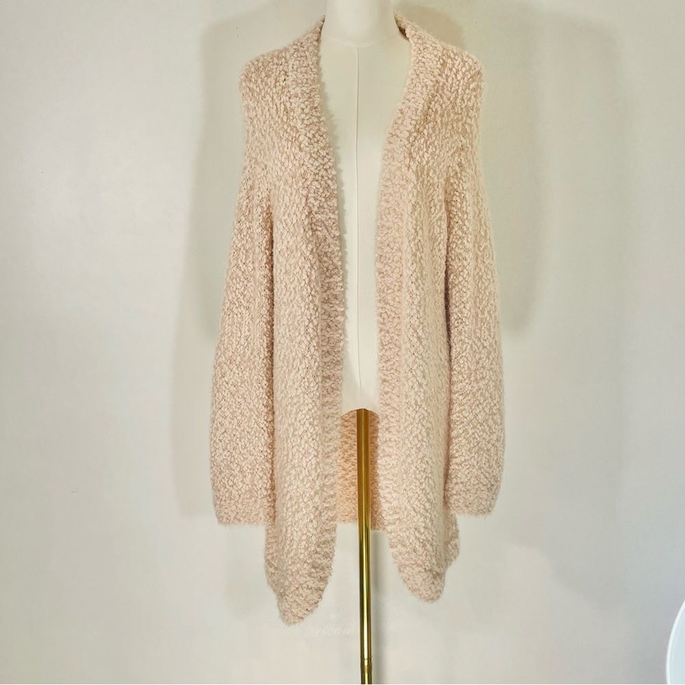 Christopher & Banks Soft Open Boucle Style Mid Thigh Length Pink Cardigan Size L